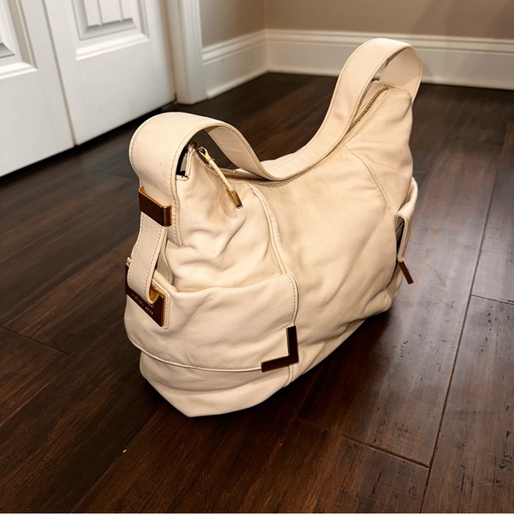 MICHAEL Michael Kors Beverly Hobo Satchel Genuine Leather Shoulder Bag Vanilla - Picture 2 of 16